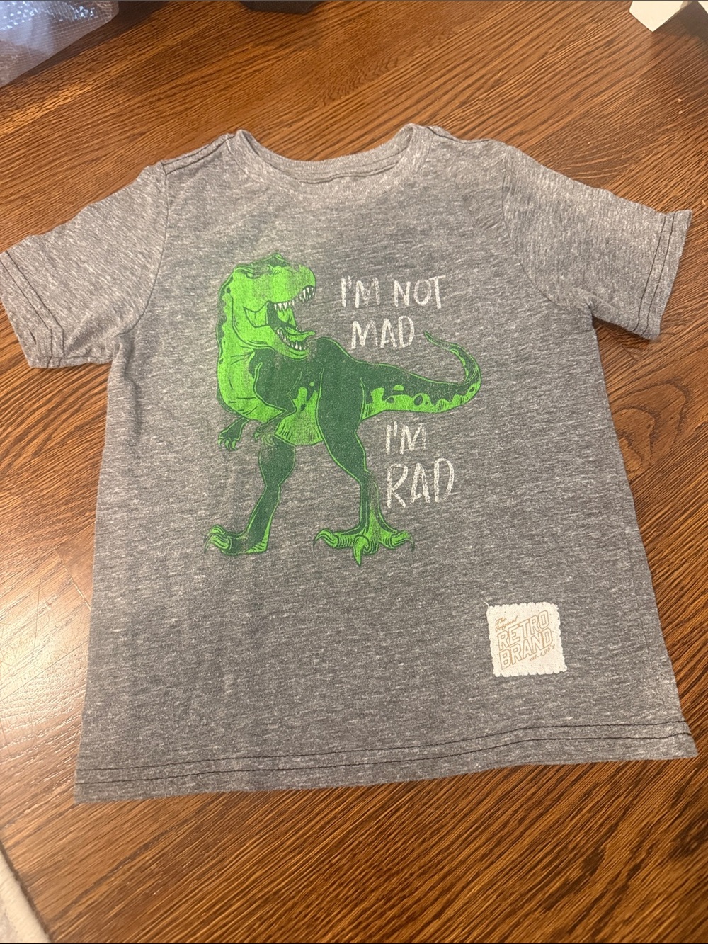 Original Retro Brand Gray Tee with Green Dinosaur Graphic